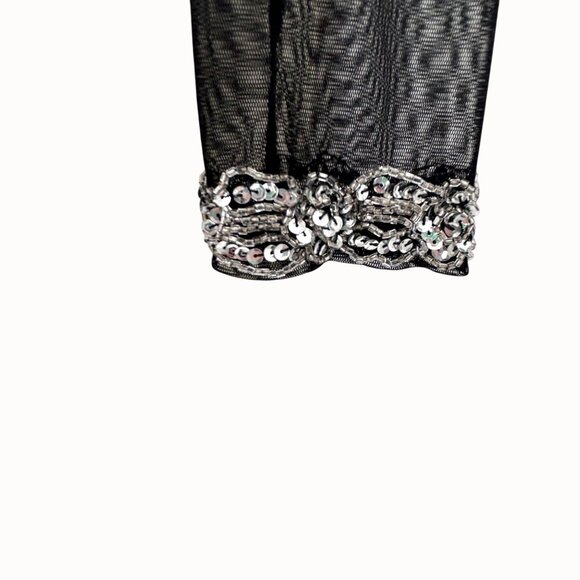 INC INTERNATIONAL CONCEPTS BLACK LONG SHEER SLEEVE RHINESTONE SEQUIN DETAIL TOP - Picture 3 of 6